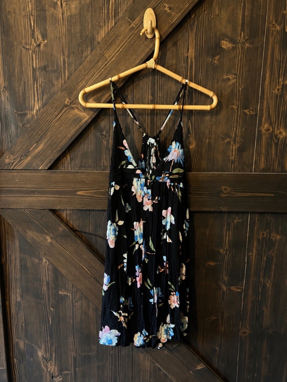 O’Neill Black Floral Mini Dress Size Large Boho Sleeveless Racerback